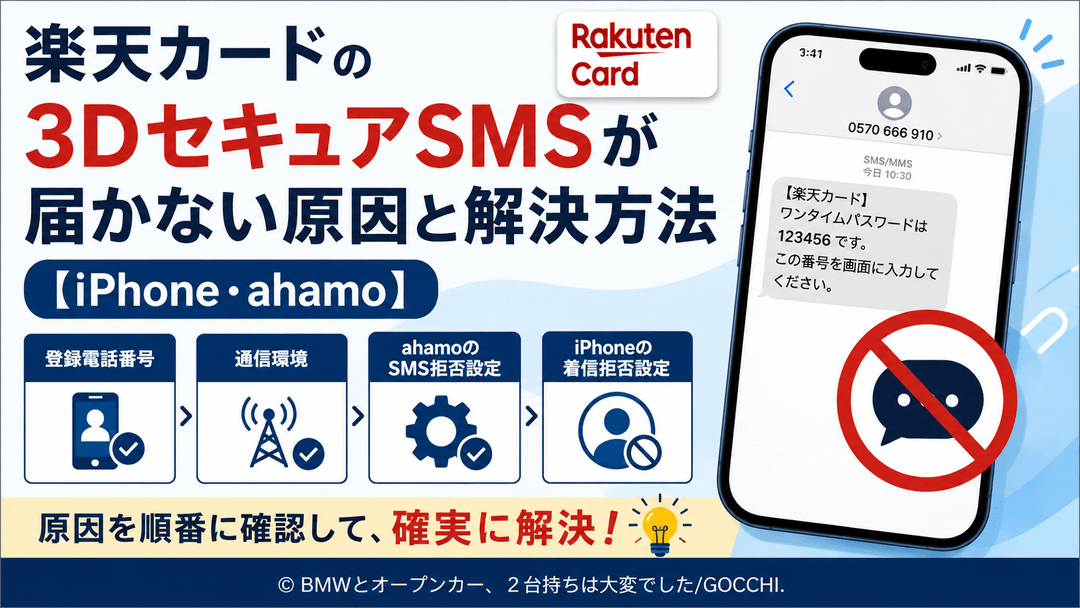 楽天カードの3DセキュアSMSが届かない原因と解決方法【iPhone・ahamo】